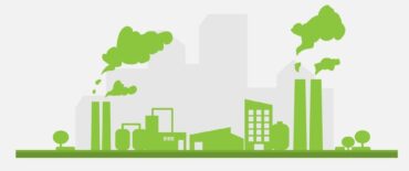 Industrail factory, manufacturing building flat design, environmental and ecology concept, vector illustration